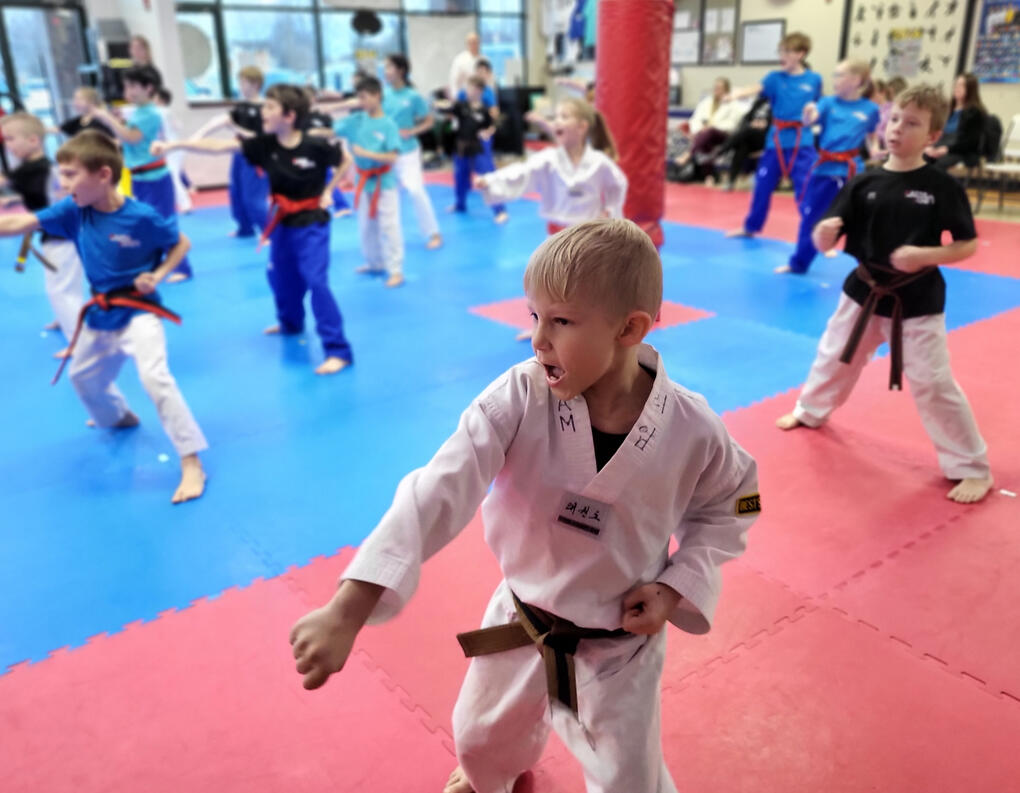 Kids Class Thumbnail A child executing a low block during class